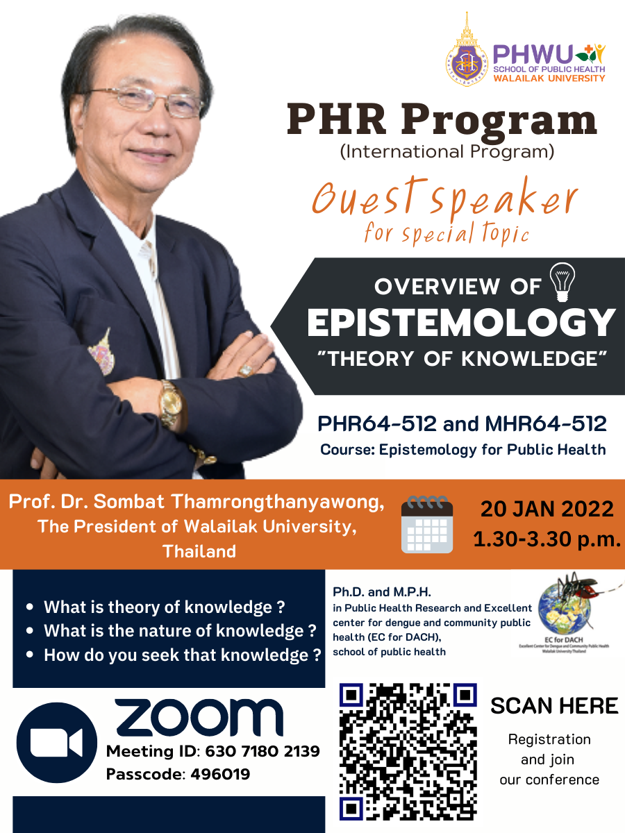 Find out what the theory of knowledge is in Overview of Epistemology "Theory of Knowledge" with PHR Program (International Program) Walailak University in a Zoom meeting  on Jan 20th, 2022