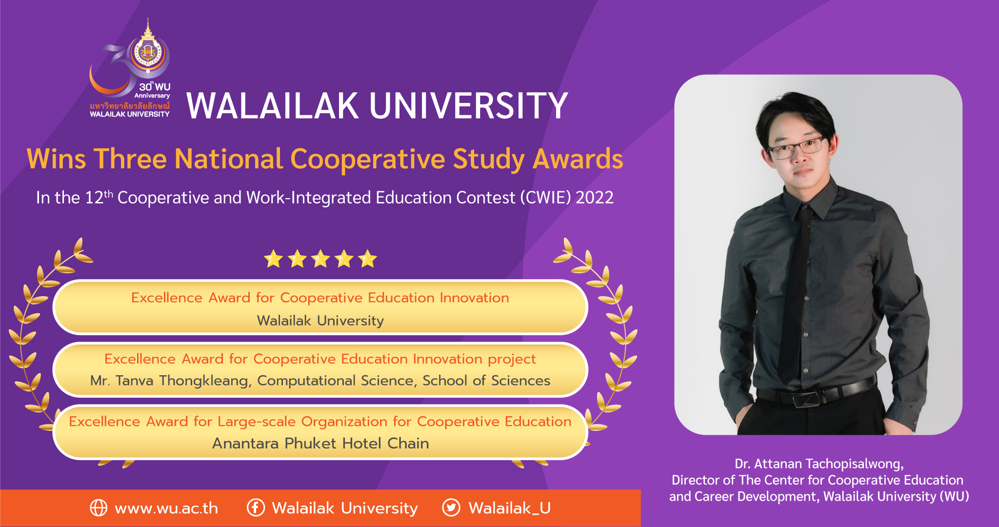 Walailak University Wins Three National Cooperative Study Awards  2022