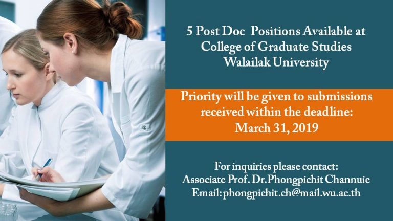 5 Post Doc Positions Available at College of Graduate Studies, Walailak University