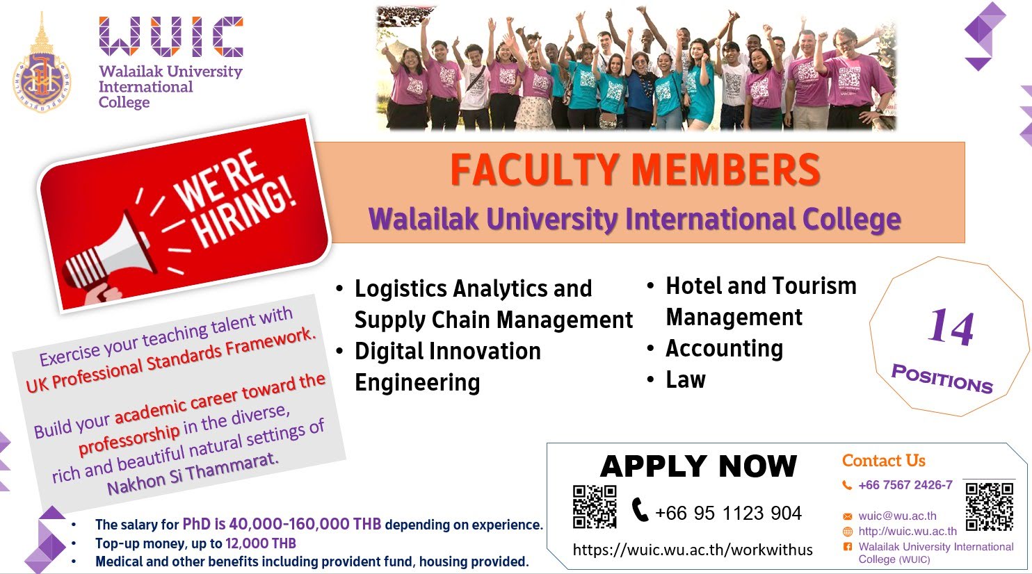 Walailak University International College is seeking faculty members